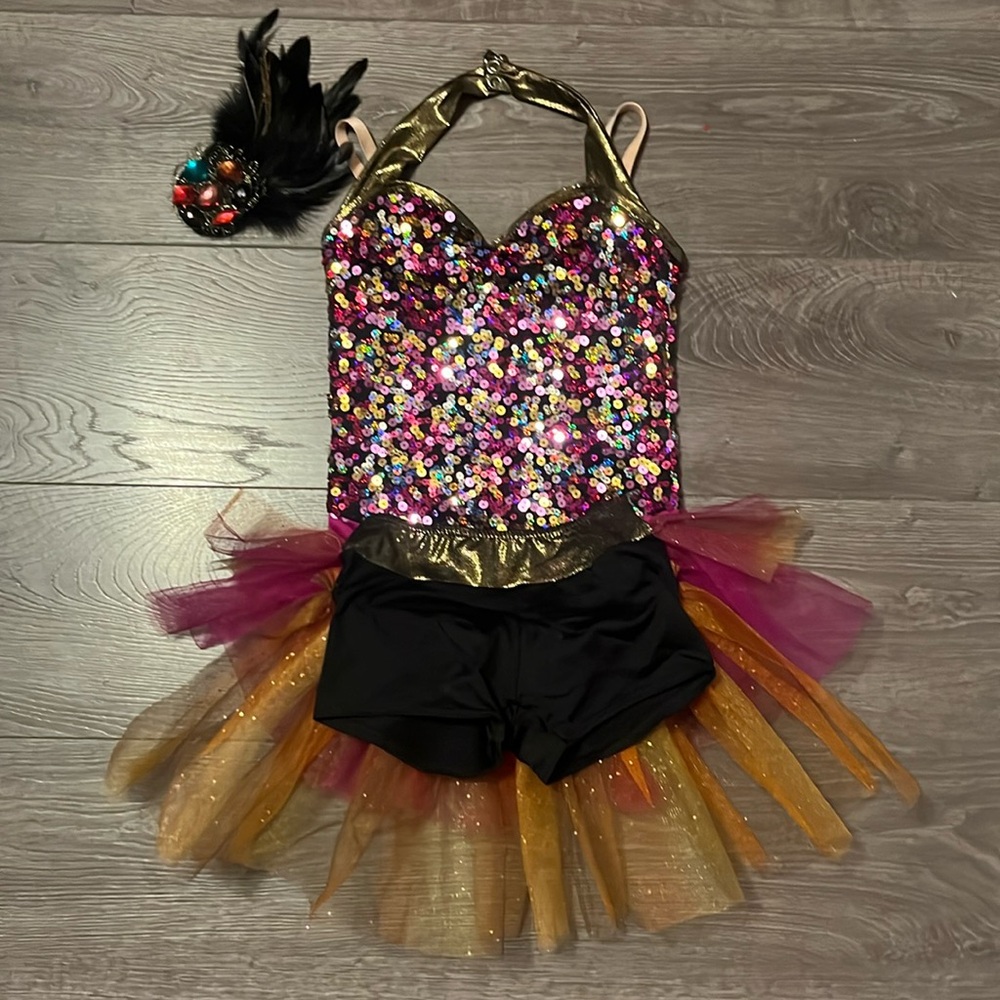 lil rockstar costume 3 pieces hair clip shorts and bodysuit sparkles/sequins